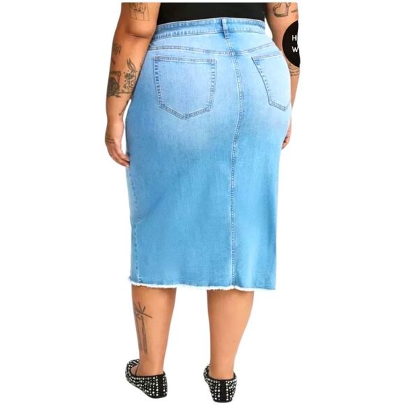 TORRID Plus Size Denim Front Slit Midi Skirt Size 16 - Picture 10 of 15